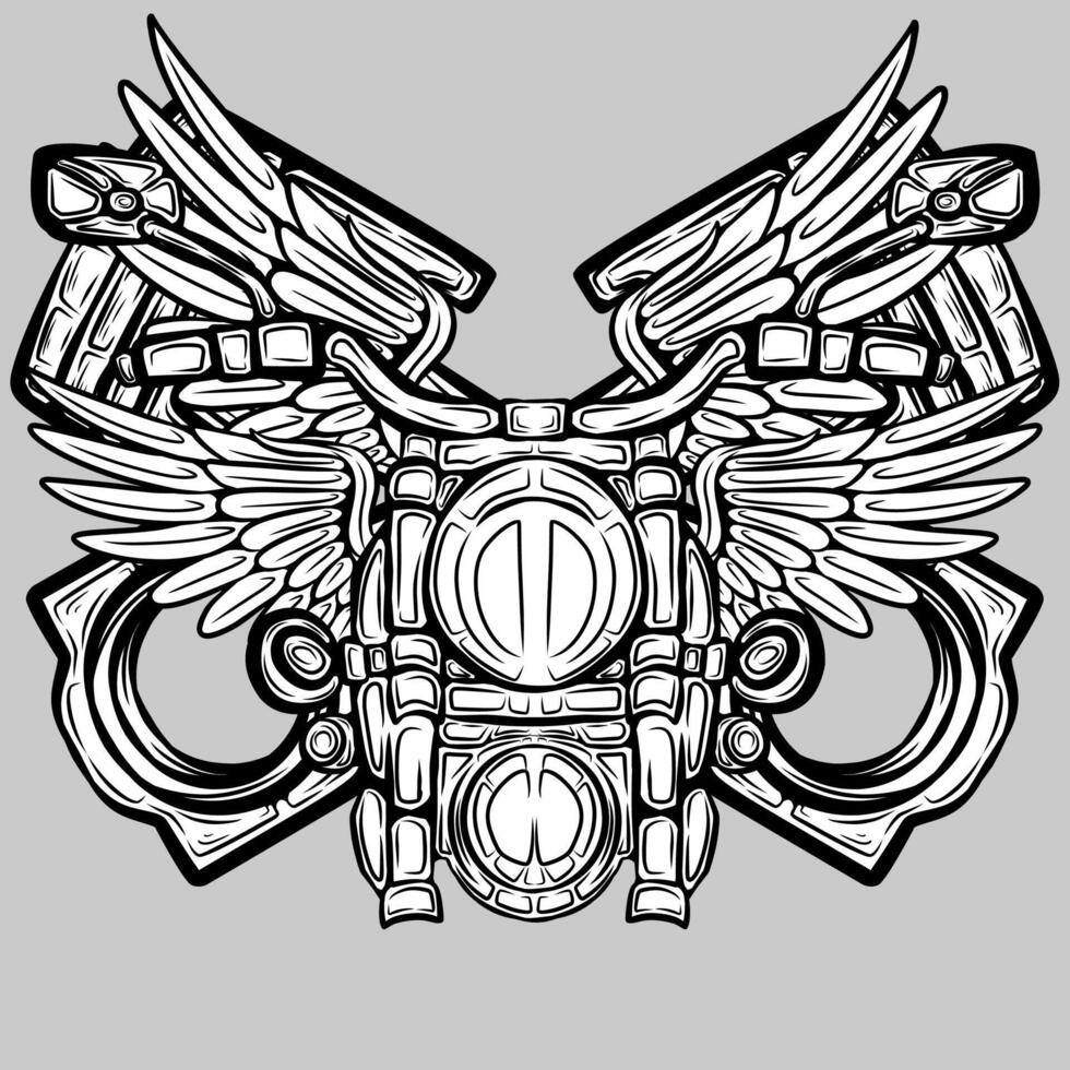 Piston motor vector illustration design with wing line art