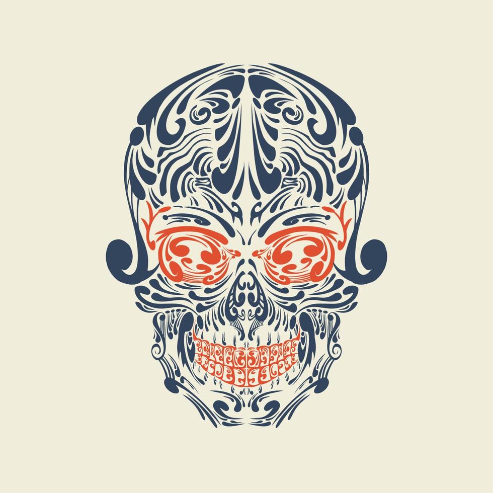 Vector tribal skull tattoo in color design