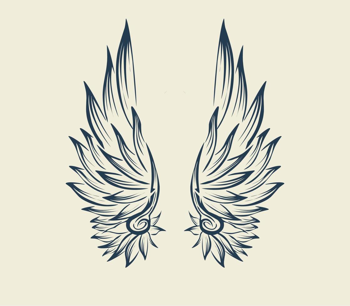diseño de vector de arte de línea de alas de ángel estético