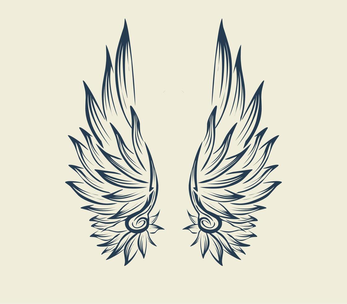Aesthetic angel wings line art vector design