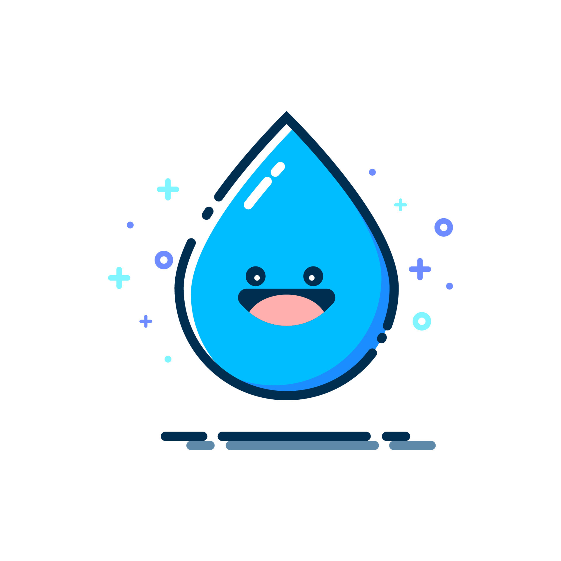 Smiling Water Droplet with MBE Style. Cartoon Water Droplet with a
