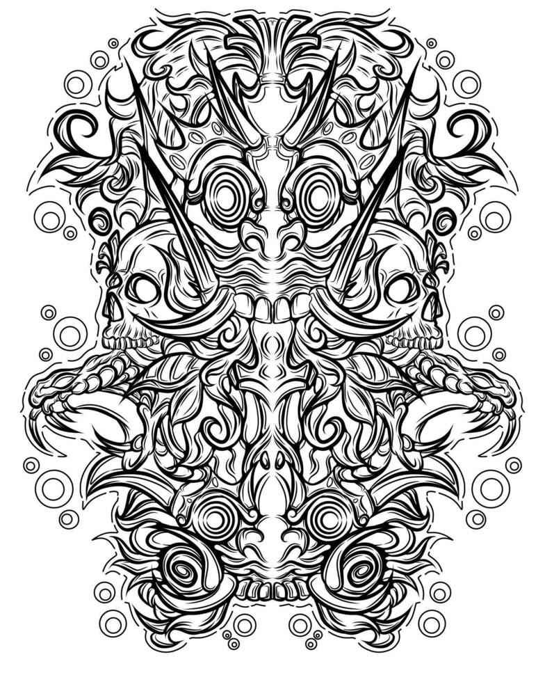Barong skull tattoo line art vector