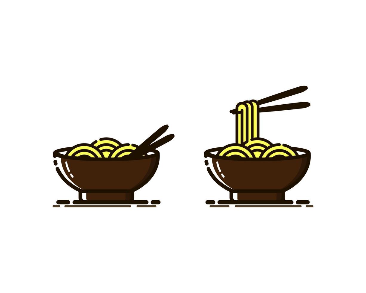 icono de fideos con palillos en estilo mbe. fideos o ramen para decoración de fondo de logotipo o menú vector