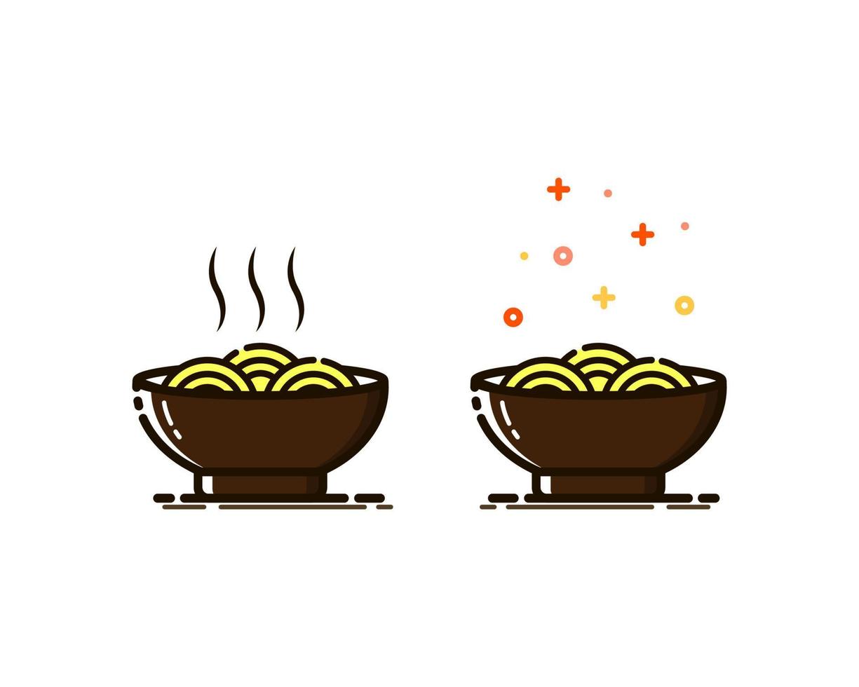 icono de fideos en estilo mbe. fideos o ramen para decoración de fondo de logotipo o menú vector