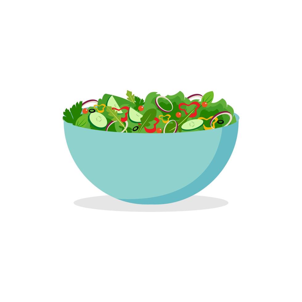 Homemade vegan salad.The vegetarian or vegan meal is served in a bowl. Vector illustration isolated on white background.