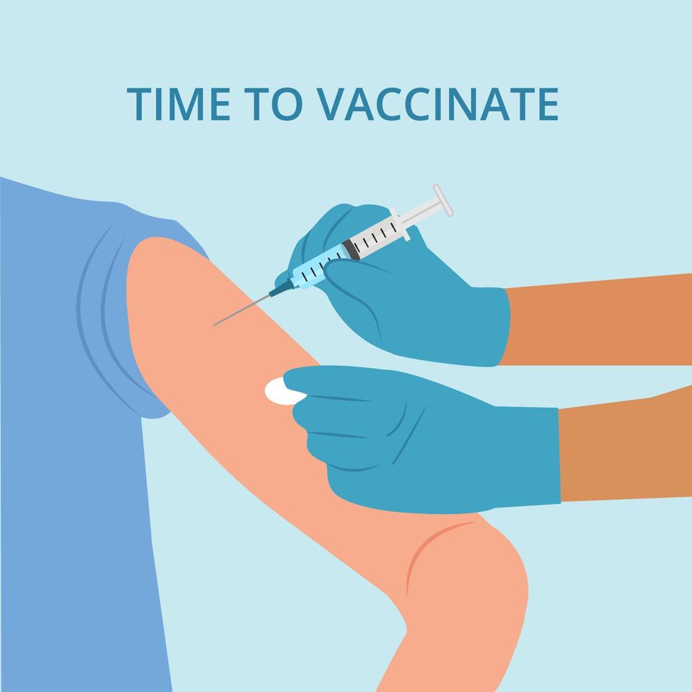 Doctor injects vaccine in a patient's shoulder. Close up view. Concept immunization and vaccination of people against infection and bacterial disease.Vector illustration vector