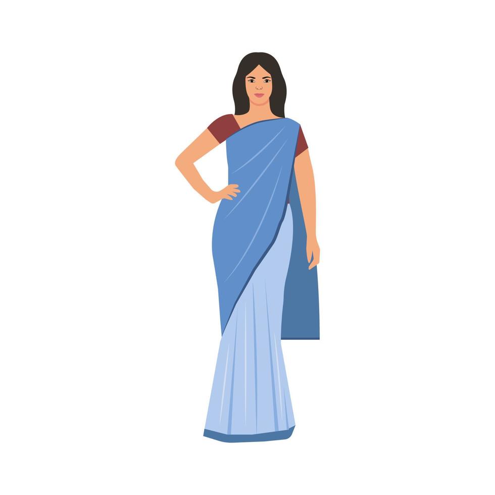 una mujer india que lleva una hermosa ilustración tradicional saree.vector vector