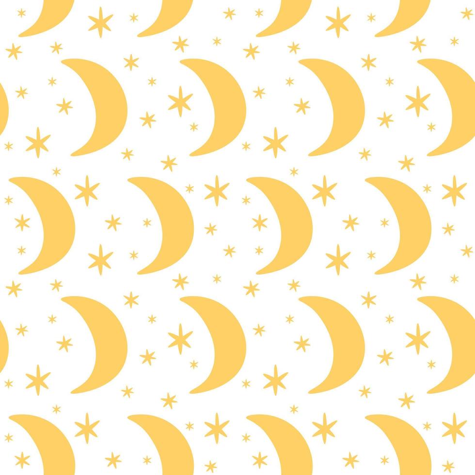 Seamless pattern moon and star, gender neutral. Whimsical minimal. Kids naive wallpaper or boho cartoon fashion all over print. Vector illustration.