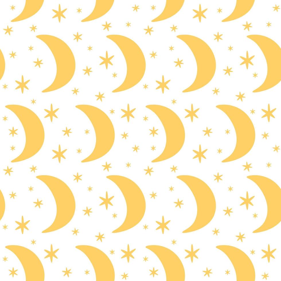 Seamless pattern moon and star, gender neutral. Whimsical minimal. Kids naive wallpaper or boho cartoon fashion all over print. Vector illustration.