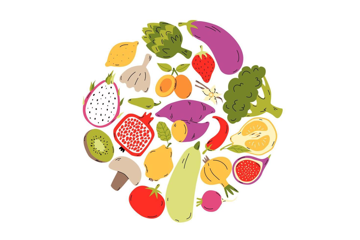 plantilla de marco de alimentos orgánicos, frutas y verduras dibujadas a mano para portada de menú, pancarta o folleto. ilustración de dibujos animados vectoriales. vector