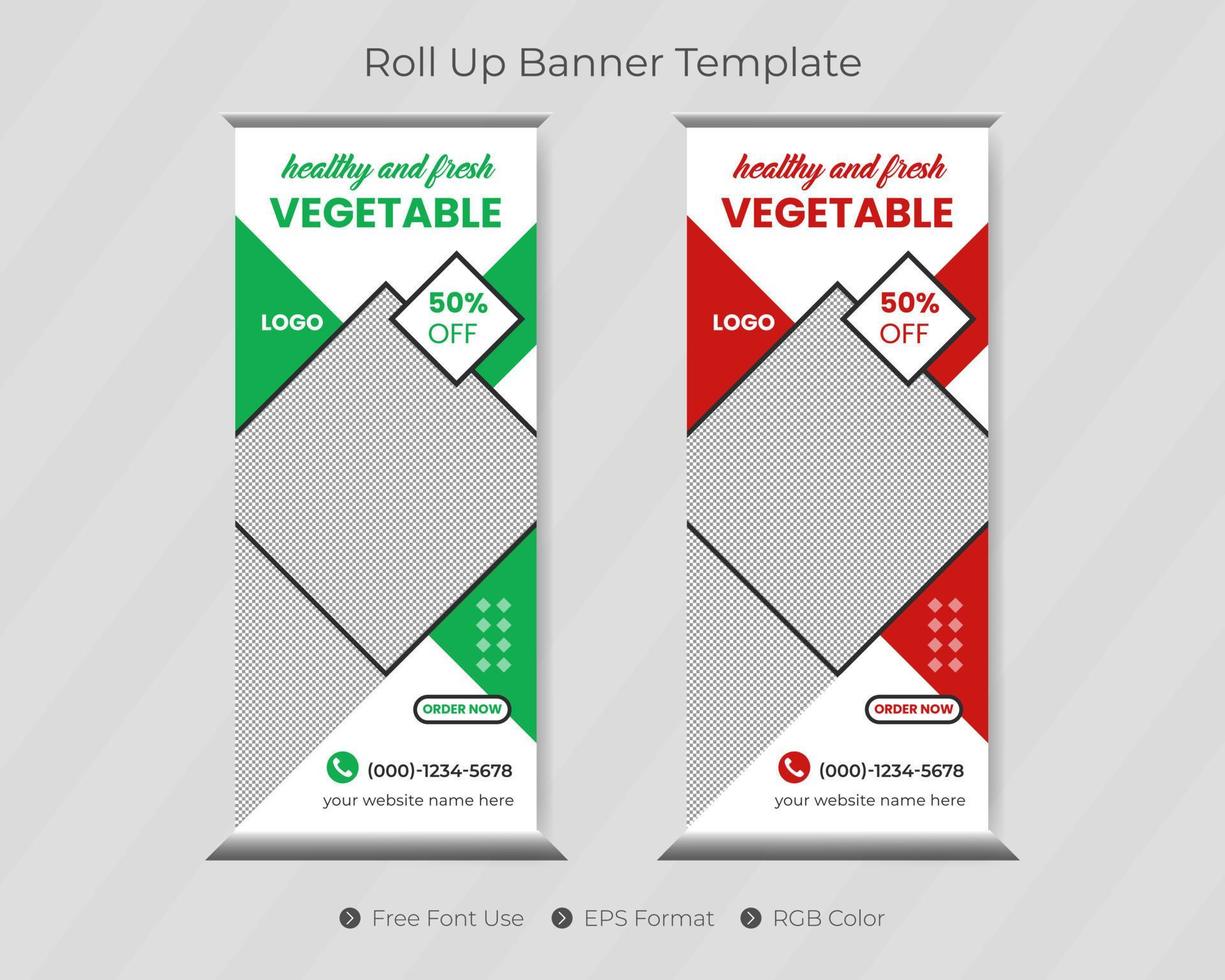 Restaurant or food burger roll up banner template and pull up menu design pro download vector