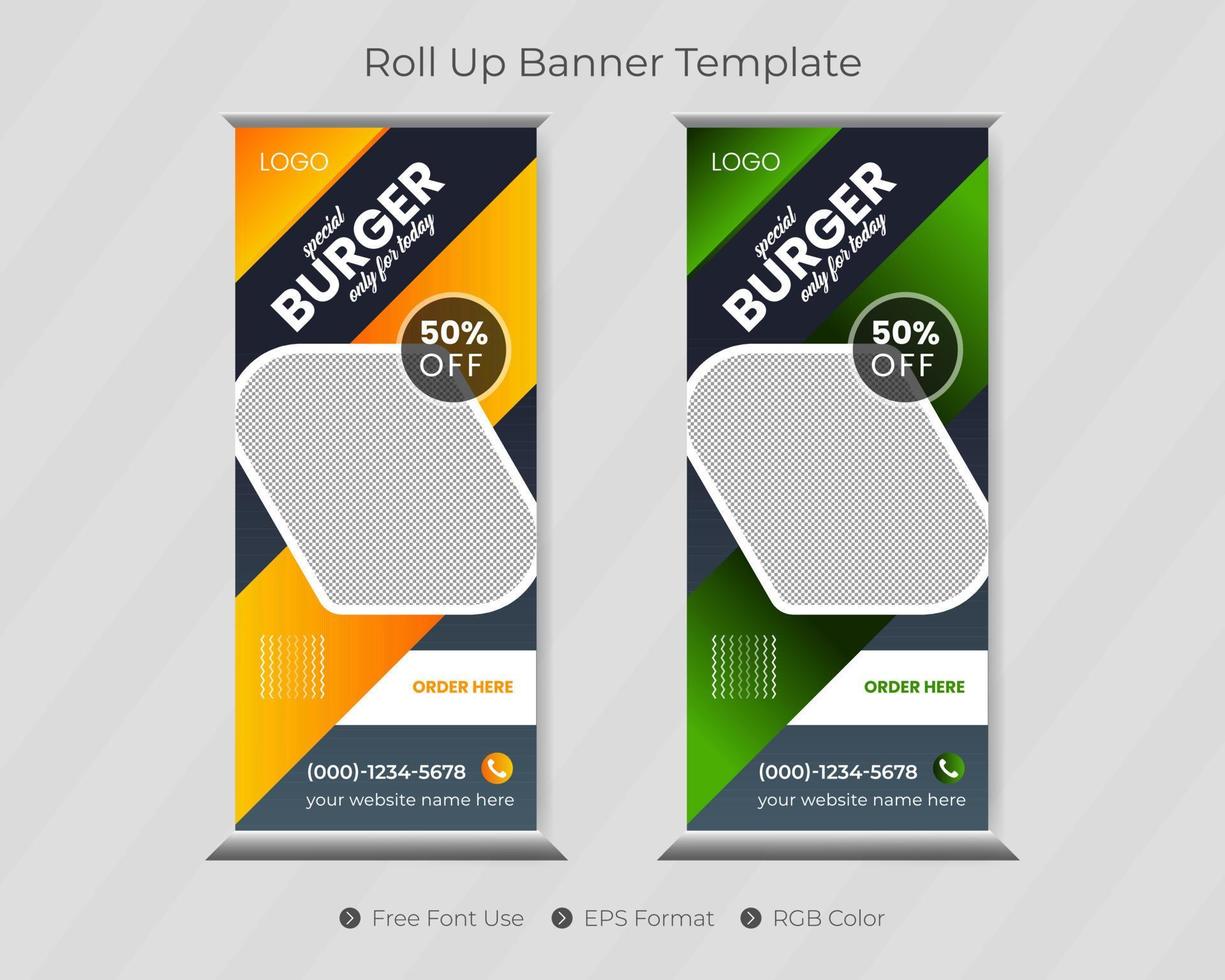 Roll up banner template with restaurant pull up cover design pro download vector