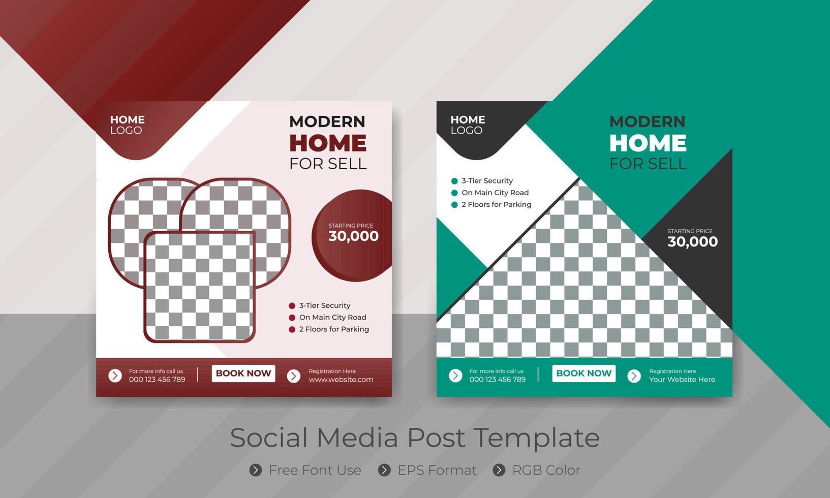 Real estate house property post or square social media sale banner template design for business company vector