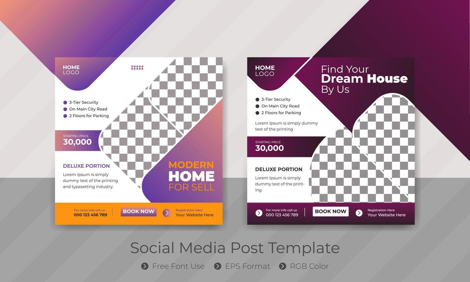 Real estate house property post or square social media sale banner template design for business company vector