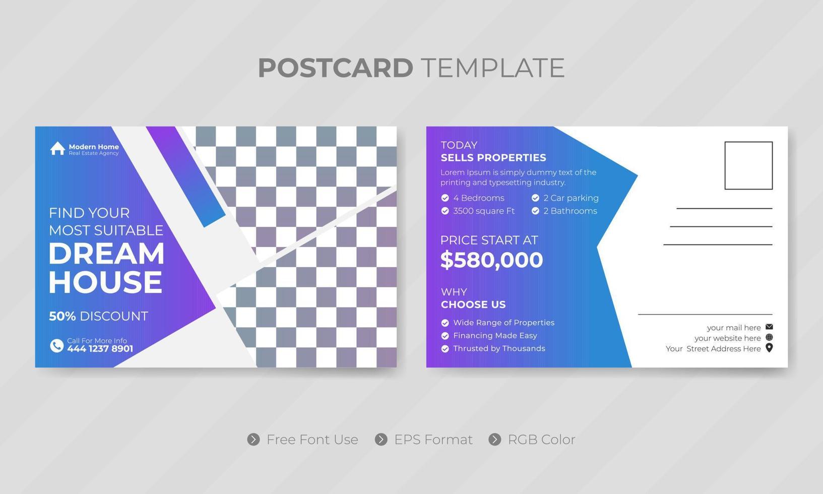 Real estate postcard template or social media design for business vector