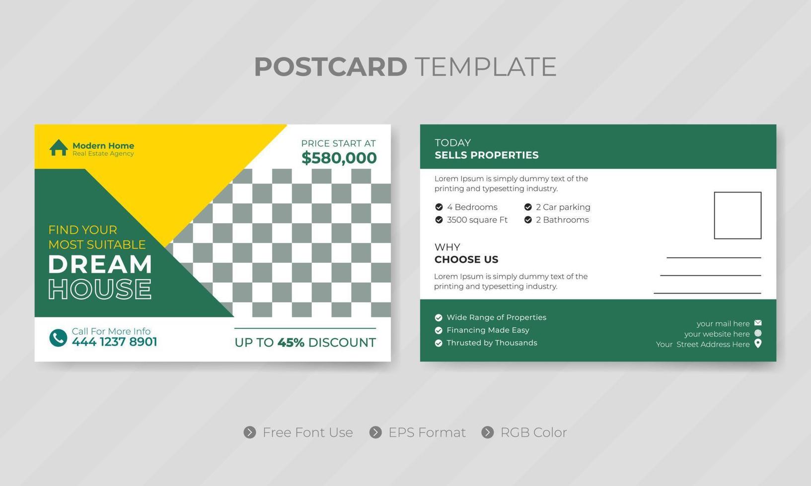 Professional digital company real estate postcard template or social media design for business agency pro download vector