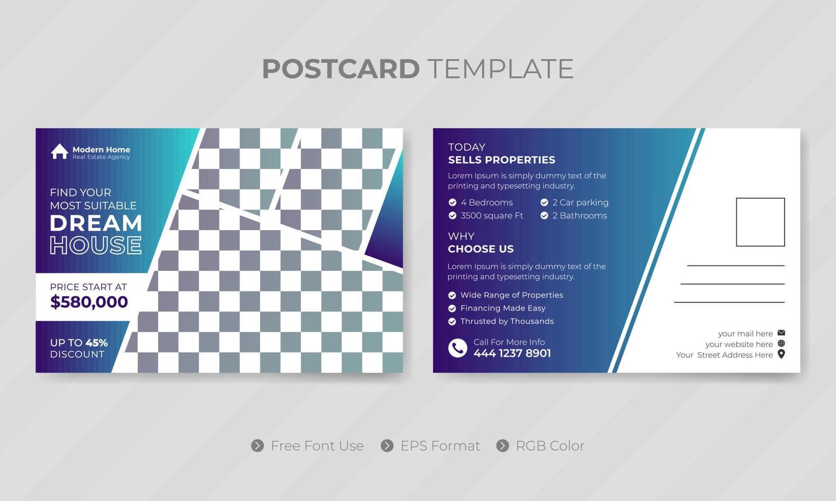 Real estate postcard template or social media design pro download vector