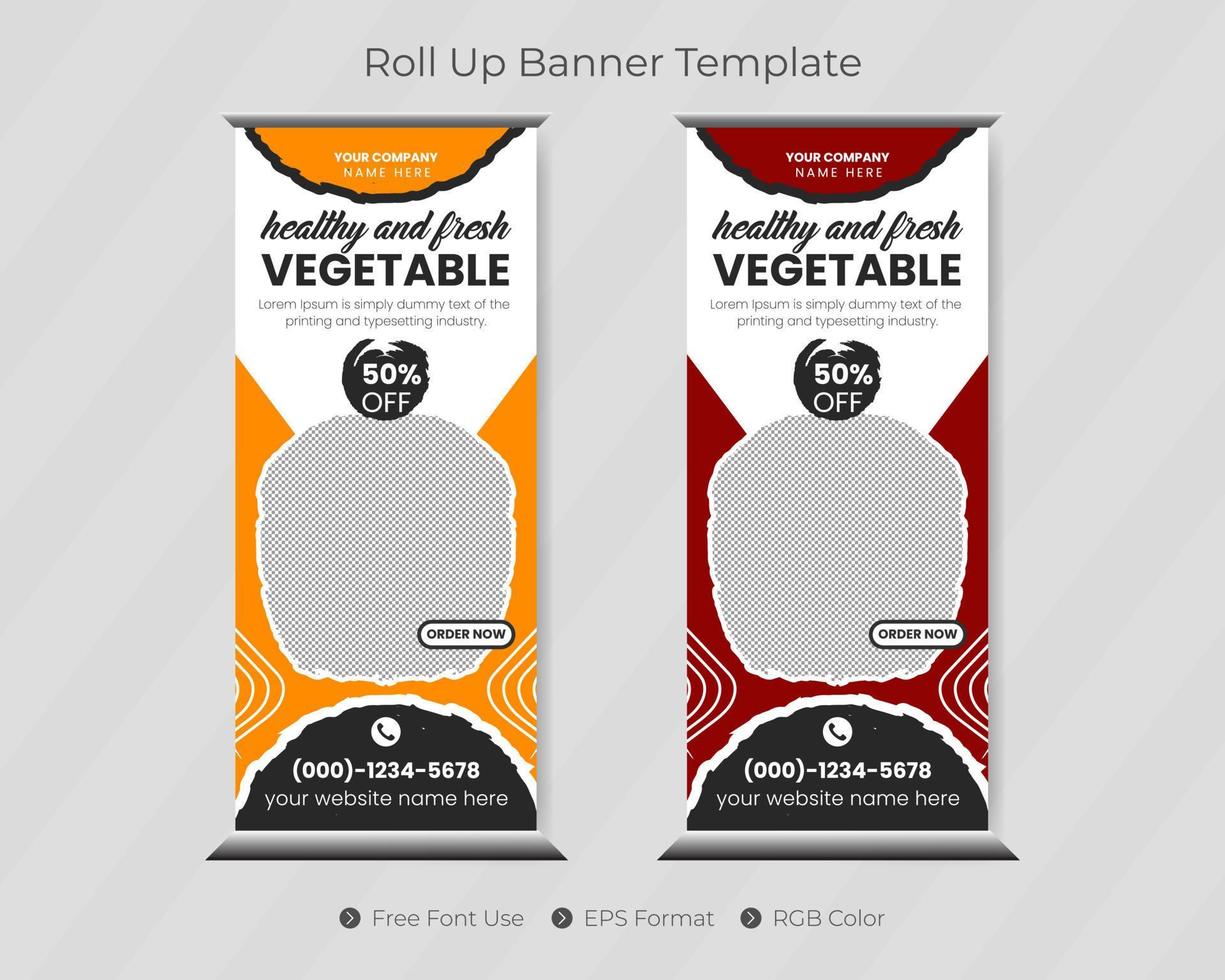 Roll up banner template with restaurant pull up cover design pro download vector