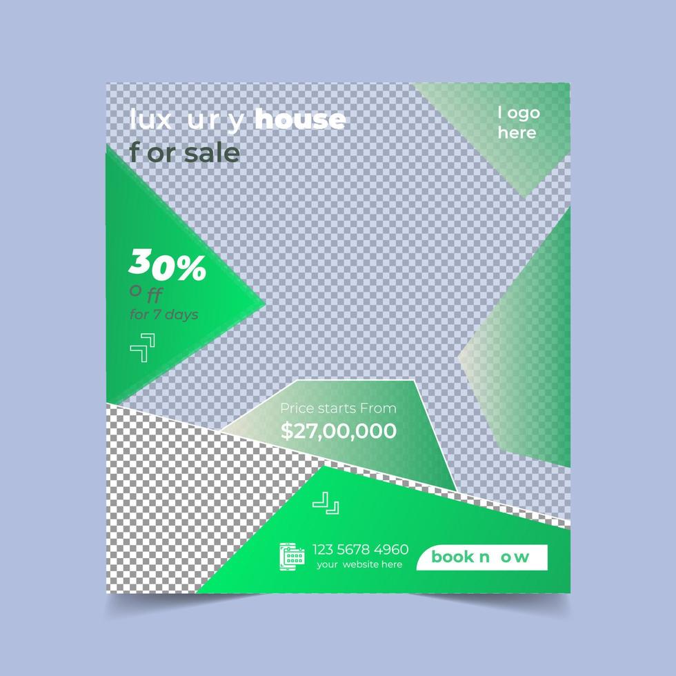 Real estate house property post or square sale banner template design for business company vector