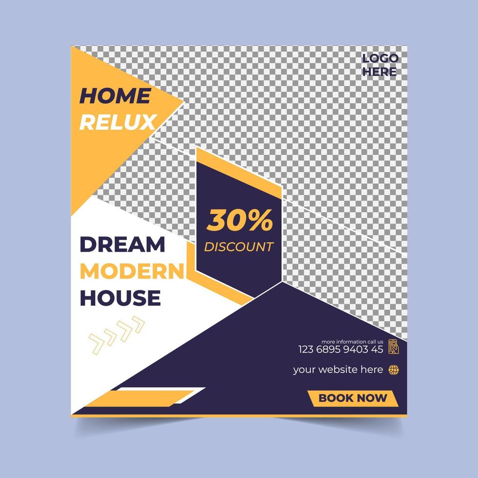 Real estate house property post or square sale banner template design for business company vector