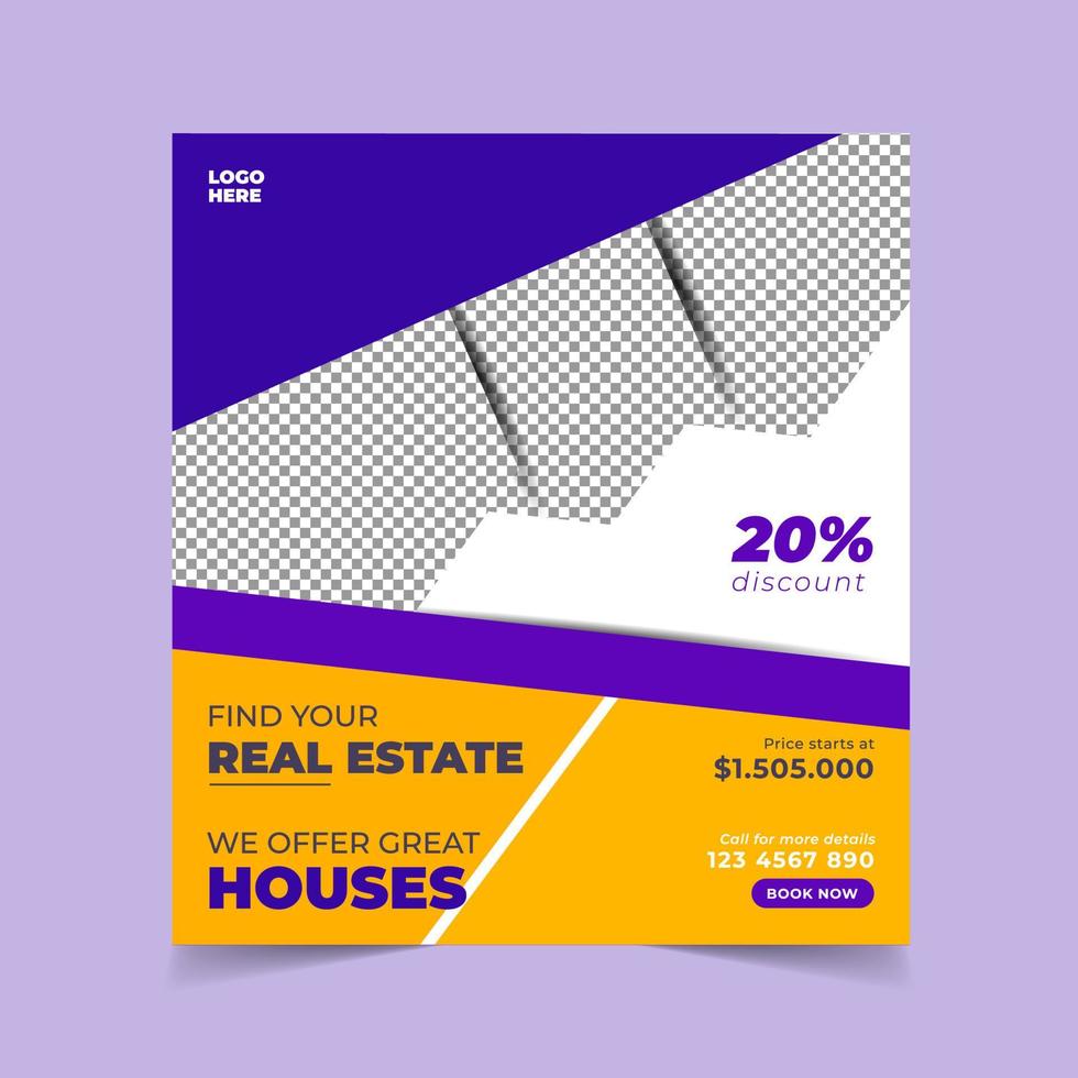 Real estate house property post or square sale banner template design for business company vector