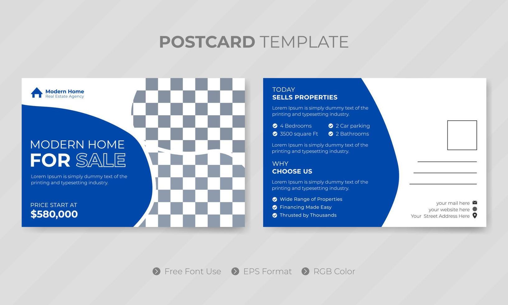 Real estate postcard template or social media design pro download vector