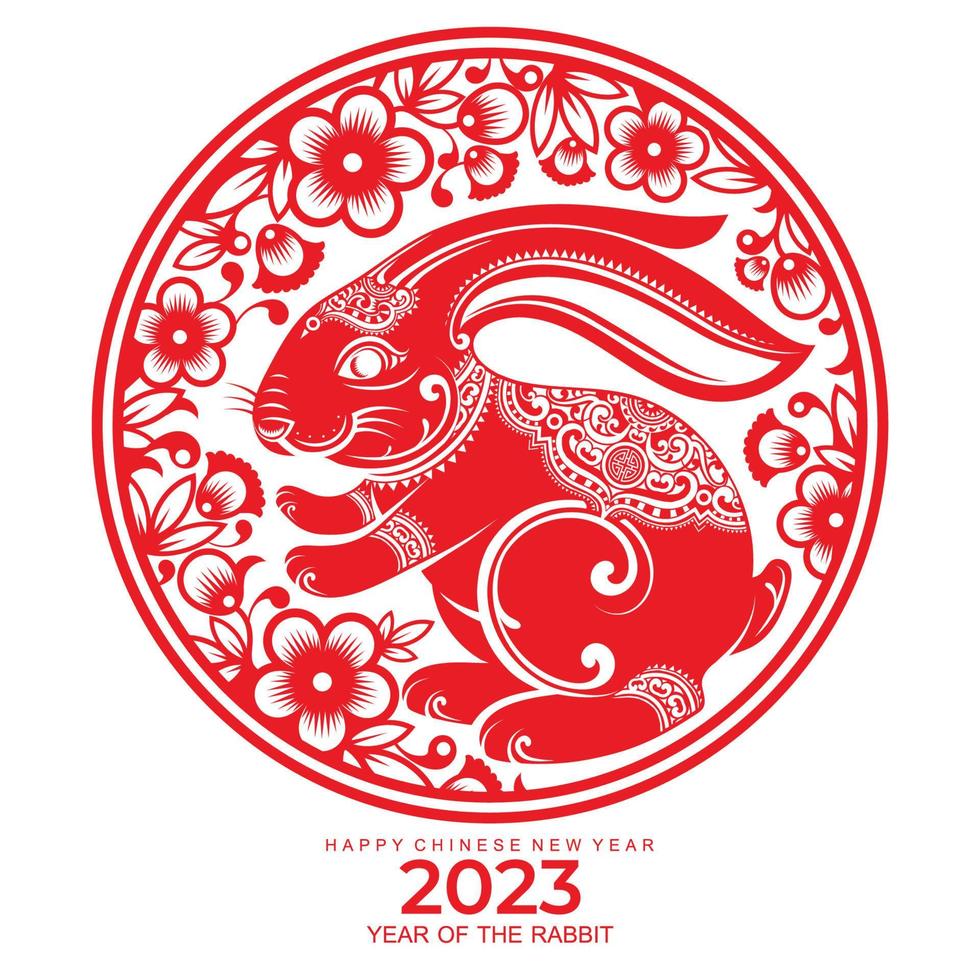 Feliz Año Nuevo Ilustración Vectorial Con Origami 2023 Años Números  Conejito Animal Anual Signo Del Zodiaco Símbolo De 2023 En El Calendario  Chino. Año Del Conejo. Diseño Festivo Del Horóscopo Chino Para