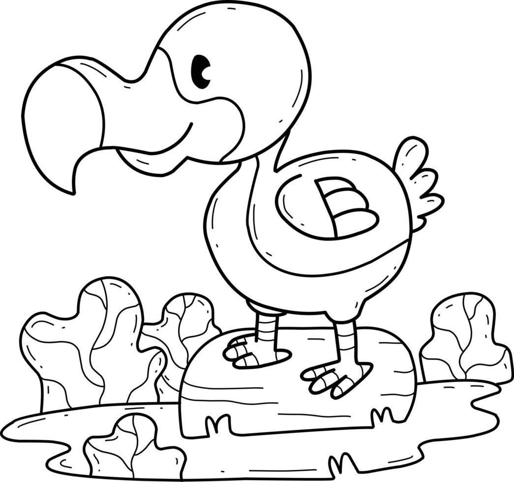 alfabeto de libro para colorear de animales. aislado sobre fondo blanco. pájaro dodo de dibujos animados vectoriales. vector