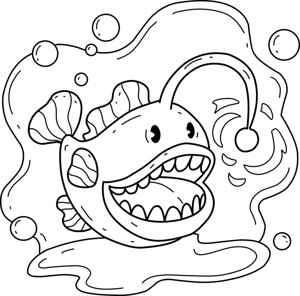 animals coloring book alphabet. Isolated on white background. Vector cartoon Anglerfish.