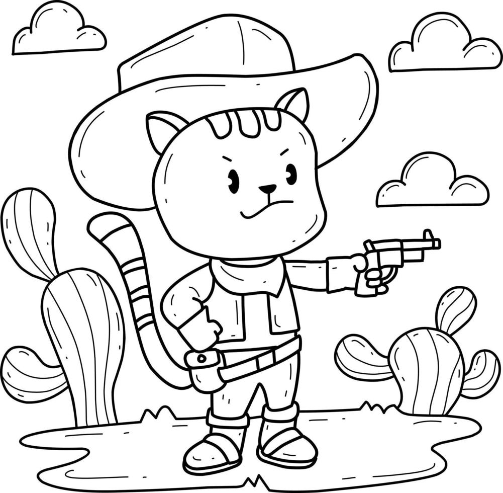 gato de dibujos animados vaquero. alfabeto de libro para colorear. aislado sobre fondo blanco. vector