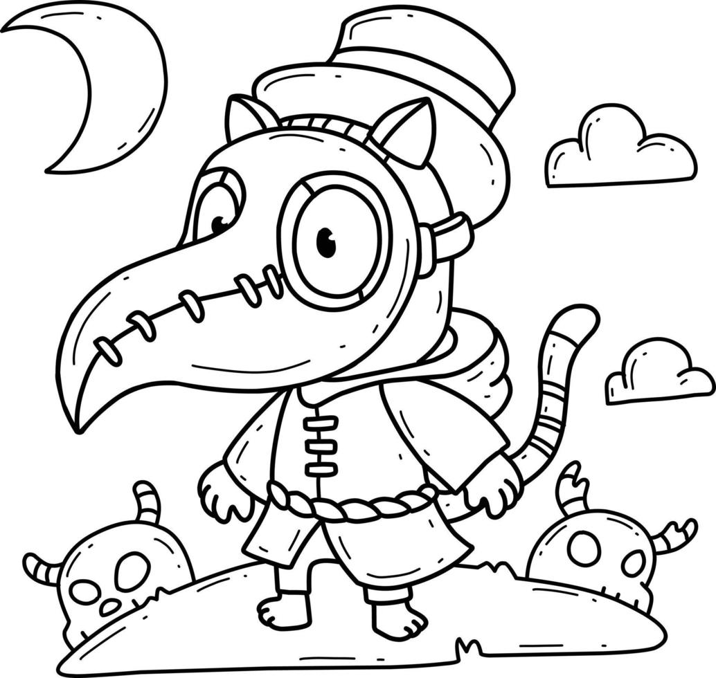 cartoon cat plague mask coloring book. Isolated on white background. vector