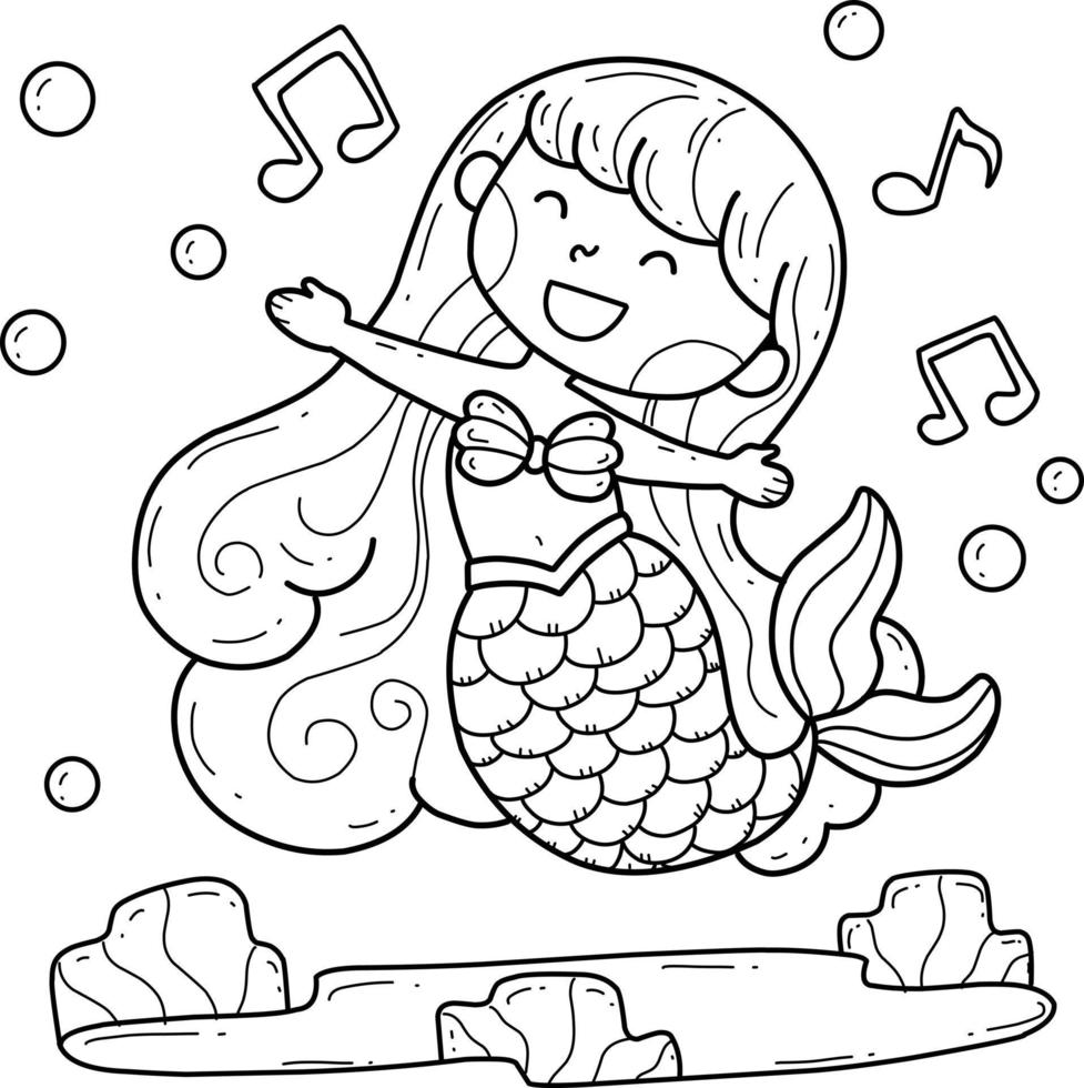 mermaid coloring book . Isolated on white background. Vector cartoon medmaid singing