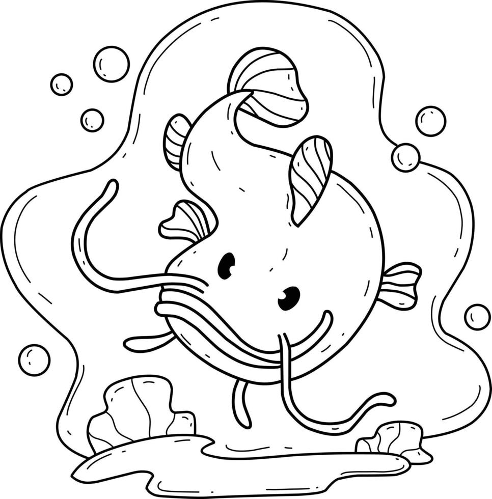 animals coloring book alphabet. Isolated on white background. Vector cartoon catfish.