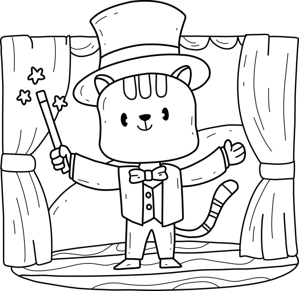 animals coloring book alphabet. Isolated on white background. Vector cartoon cat magician.