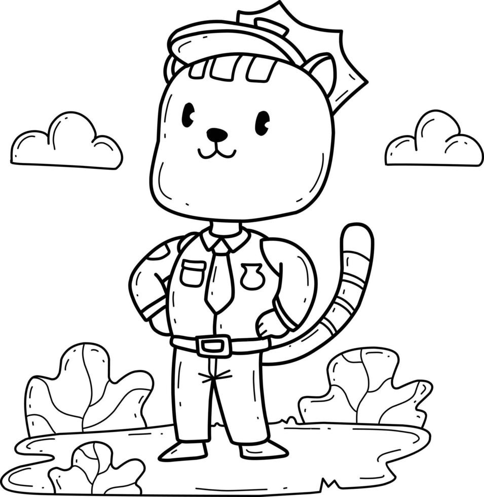 cartoon cat police coloring book. Isolated on white background. vector