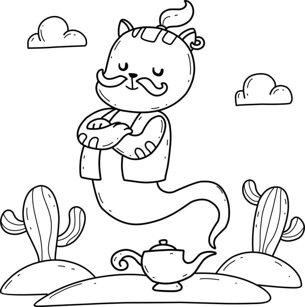 alfabeto de libro para colorear de animales. aislado sobre fondo blanco. genio del gato de dibujos animados vectoriales. vector