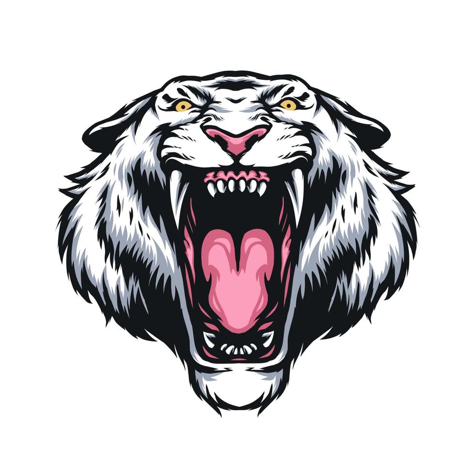 white tiger head drawing illustration vector