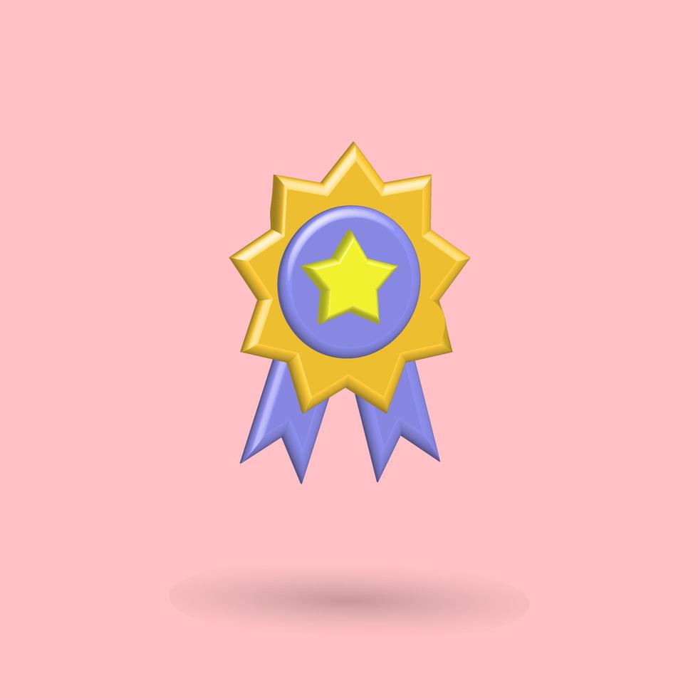 3D Gold star medal icon vector, image cartoon illustration with purple blue, yellow and pink background vector