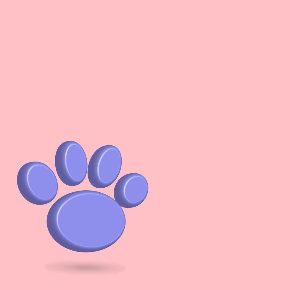 3D foot print icon vector, animals tracking cartoon with purple color and pink background vector