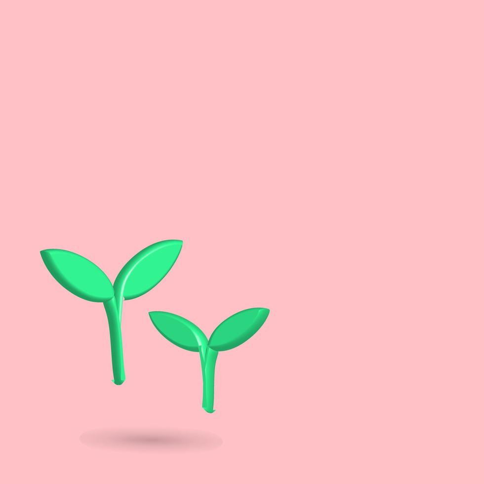 3D green tree shoot icon cartoon vector illustration, environmental theme