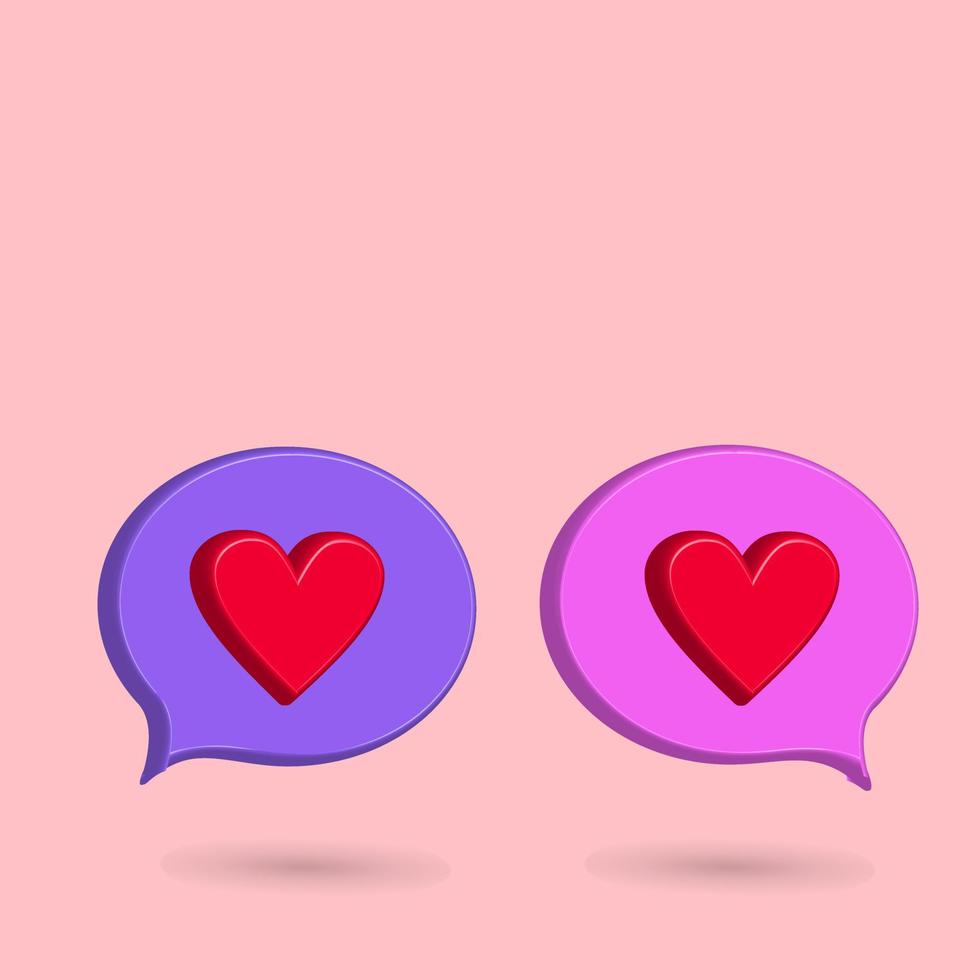 3D love speech balloon icon vector illustration, with purple background, favorite post on media social