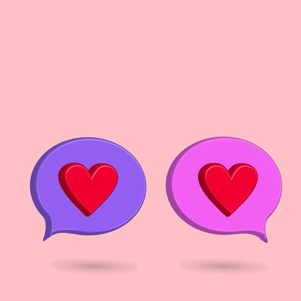 3D love speech balloon icon vector illustration, with purple background, favorite post on media social