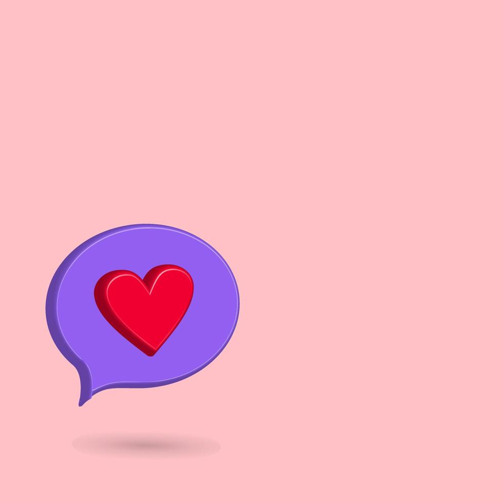 3D love speech balloon icon vector illustration, with purple background, favorite post on media social