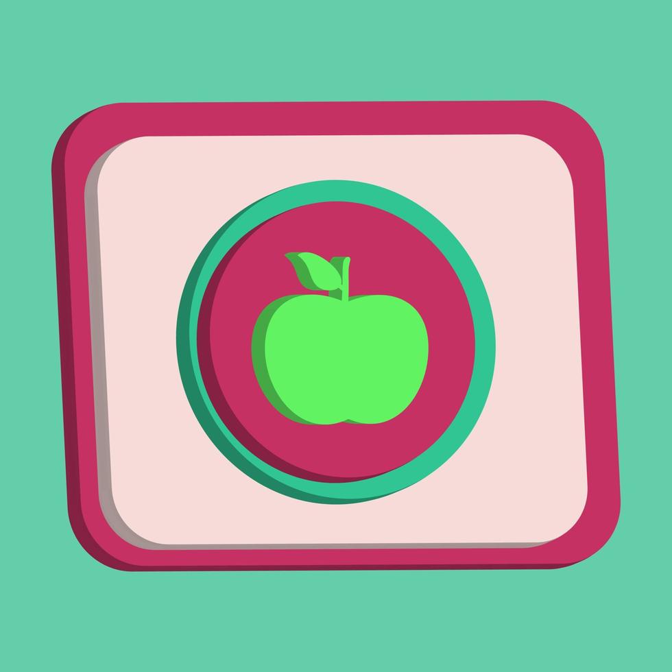 Vector de botón de icono de manzana verde 3d y lupa con fondo turquesa y rosa, mejor para imágenes de diseño de propiedad, colores editables, vector popular