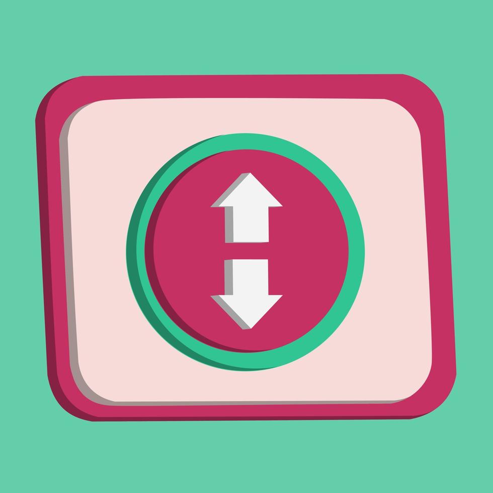 3D arrow up and down icon button vector and magnifying glass with turquoise and pink background, best for property design images, editable colors, popular vector