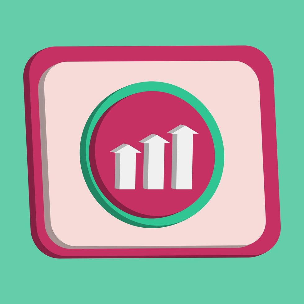 3D arrow up bar icon button vector and magnifying glass with turquoise and pink background, best for property design images, editable colors