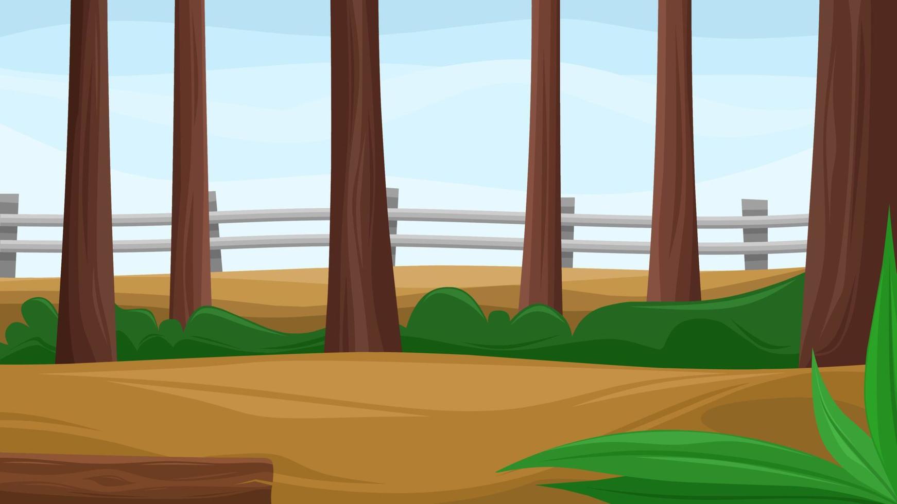 forest scenery background on the cliff with some trees and iron barrier on the cliff side vector