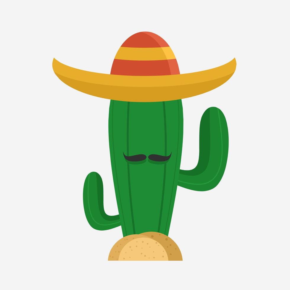 ilustración de un cactus con un sombrero mexicano para un elemento de diseño en una celebración del cinco de mayo vector