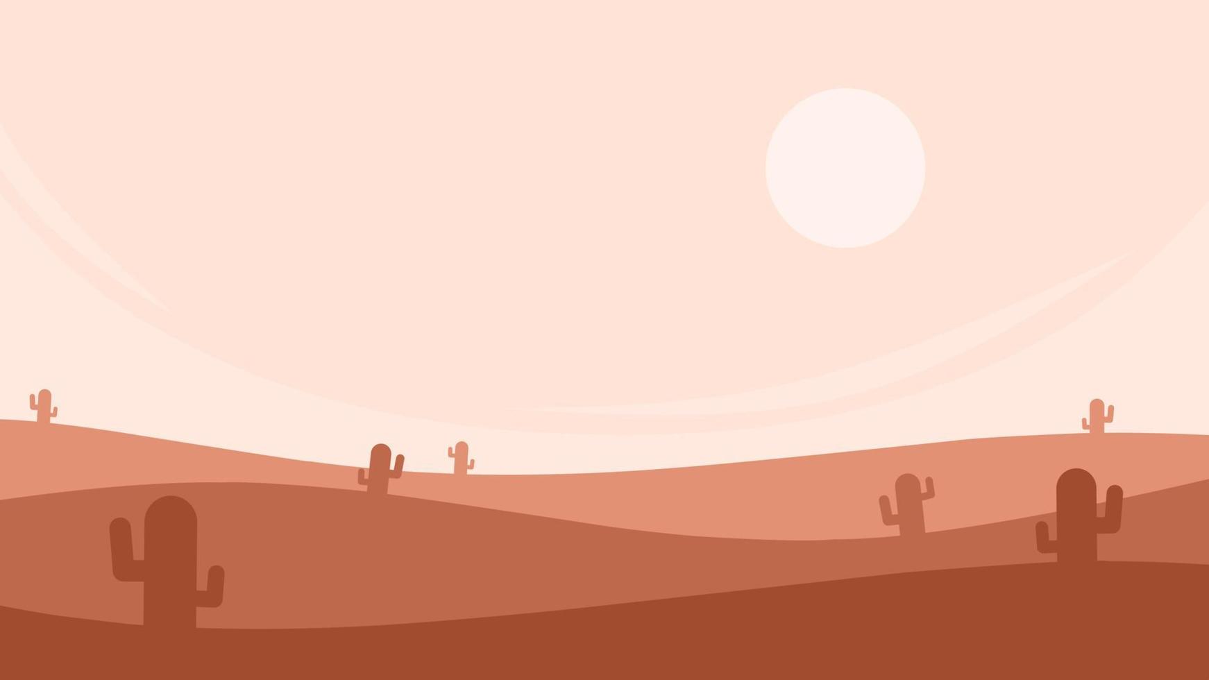 flat landscape illustration of arid desert with cactus and hot sun vector