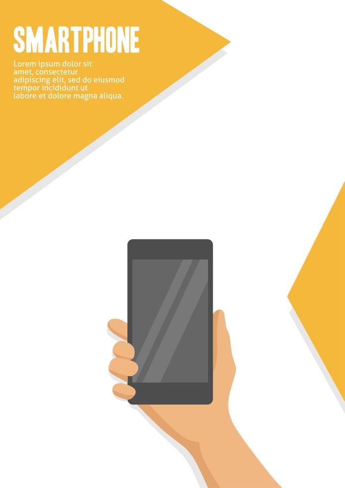 vector illustration of a hand holding a cellphone suitable for a poster template or book cover about technology or smartphone